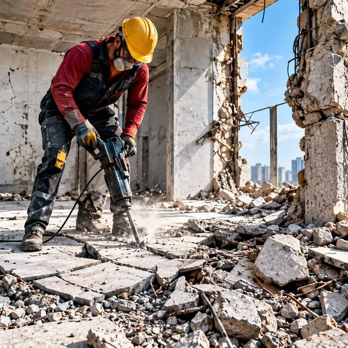 Jackhammer ile zemin betonu kırma çalışması